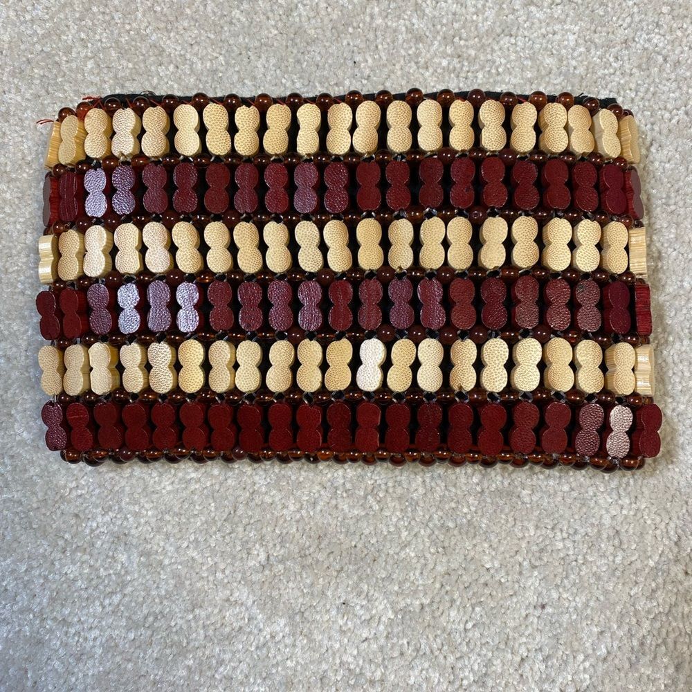 New Beaded handcrafted clutch purse Burgundy and cream